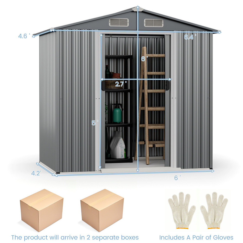 6x4 Ft Galvanized Steel Storage Shed with Lockable Sliding Doors, Heavy-Duty & Secure