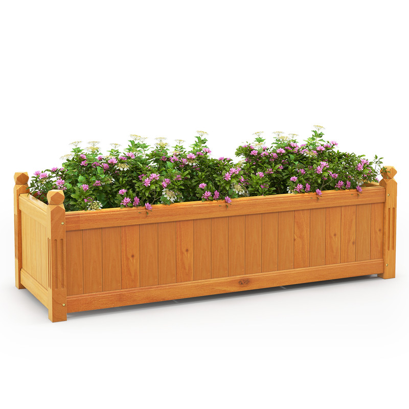 Wooden Rectangular Garden Bed with Drainage System Natural Fir Wood Planter Box