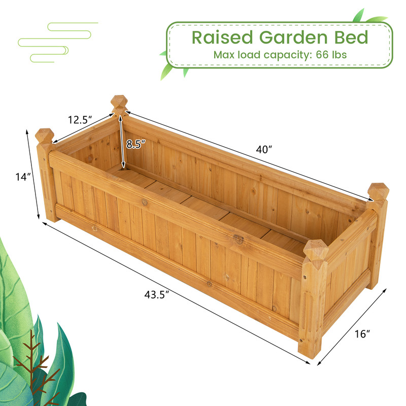 Wooden Rectangular Garden Bed with Drainage System Natural Fir Wood Planter Box