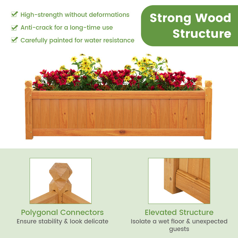 Wooden Rectangular Garden Bed with Drainage System Natural Fir Wood Planter Box