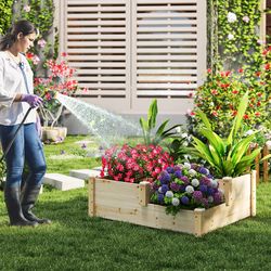 3-tier wooden raised garden bed with open-ended base, vertical planting solution