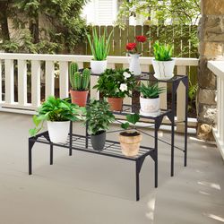 outdoor 3-tier metal plant stand, heavy duty rack for multiple uses (indoor/outdoor)