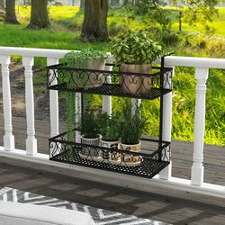 flower pot holder with adjustable hooks & 2 planter baskets, space-saving garden decor