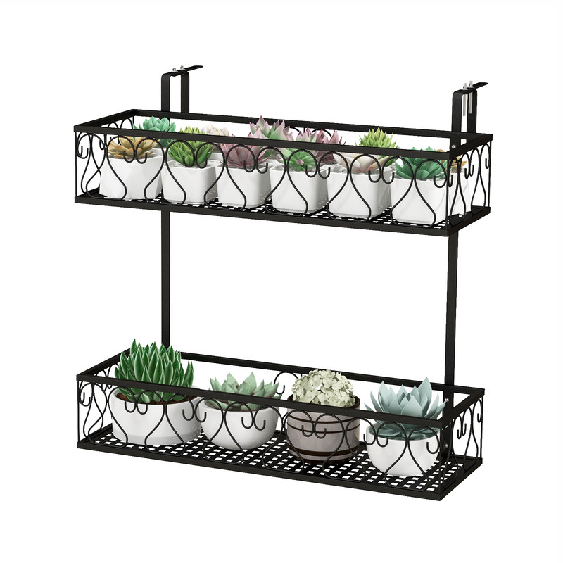 Flower Pot Holder with Adjustable Hooks & 2 Planter Baskets, Space-Saving Garden Decor