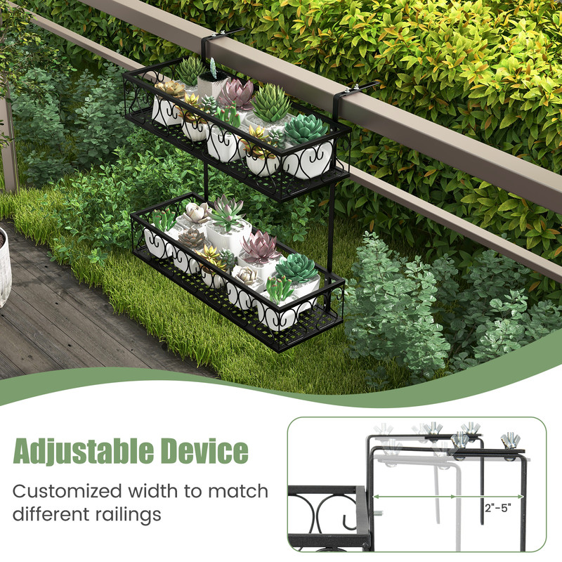 Flower Pot Holder with Adjustable Hooks & 2 Planter Baskets, Space-Saving Garden Decor