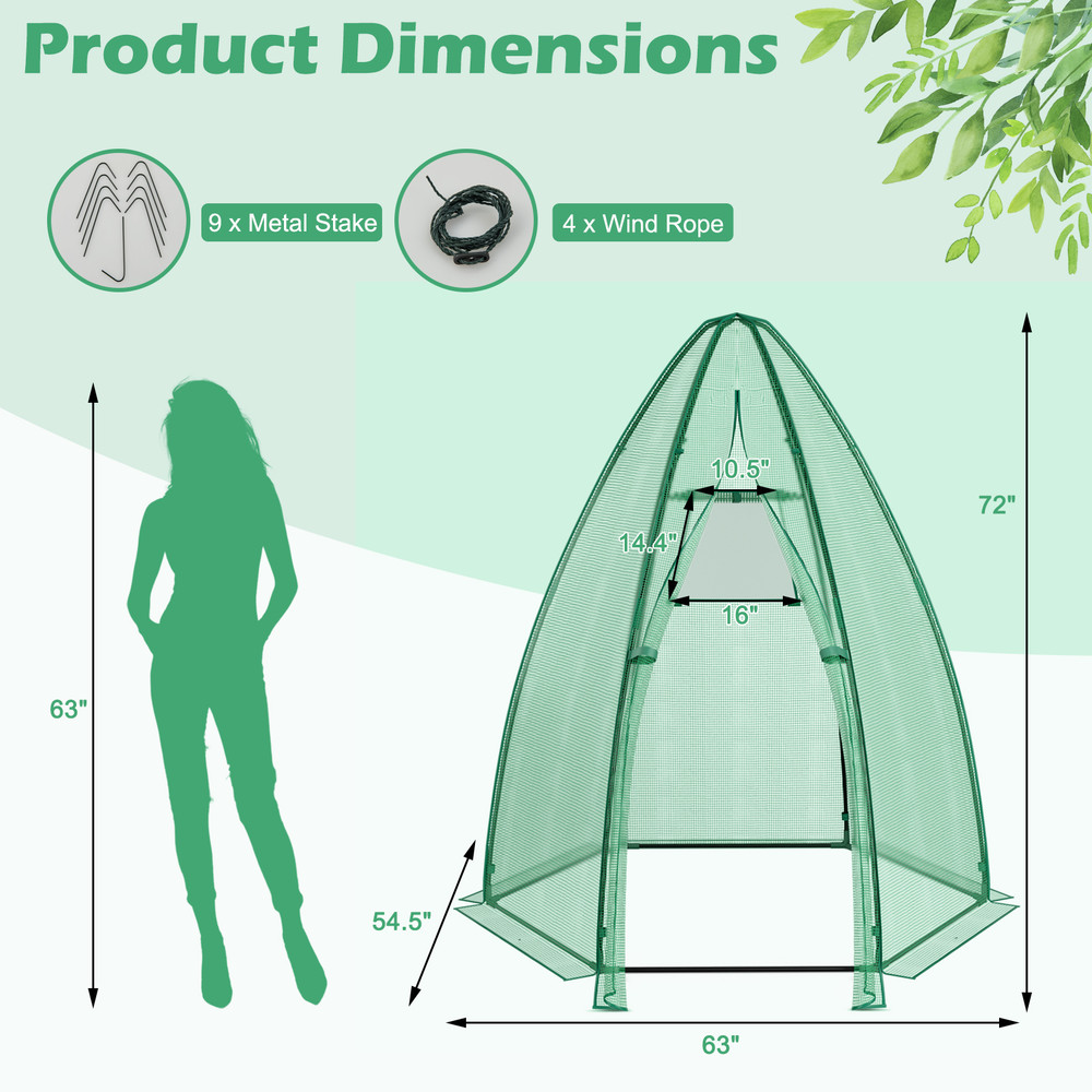 Portable Mini Greenhouse, 5.5 x 5.5 x 6 Ft with All-Weather PE Cover for Year-Round Gardening