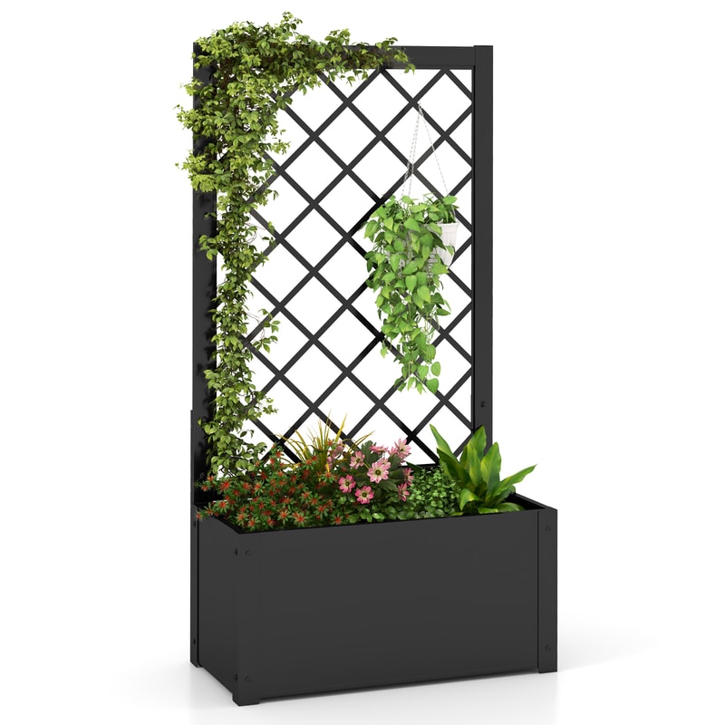 44" Metal Raised Garden Bed with Trellis, Sturdy Outdoor Planter for Vegetables, Flowers & Vines