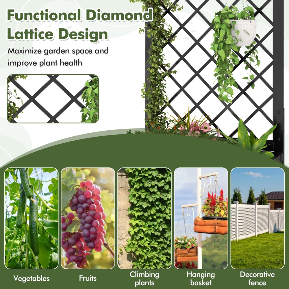 44" Metal Raised Garden Bed with Trellis, Sturdy Outdoor Planter for Vegetables, Flowers & Vines