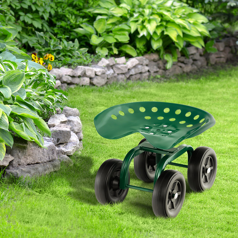 Heavy-Duty Garden Rolling Workseat with 360° Swivel Seat & Adjustable Height – Sturdy Mobile Garden Stool Cart