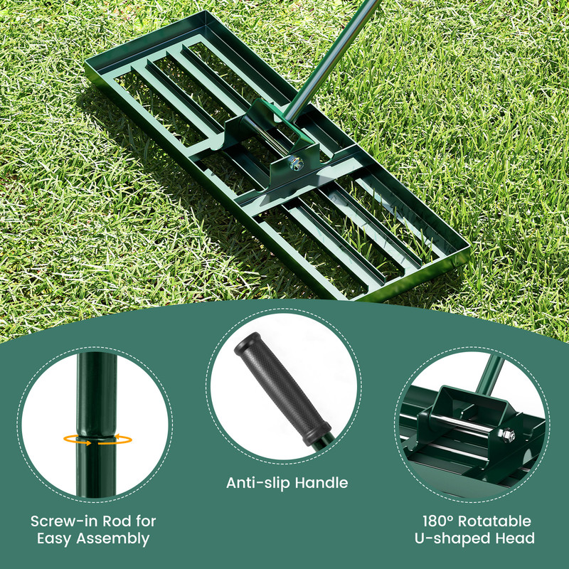 Lawn Leveling Rake with Ergonomic Handle, Heavy Duty Metal Yard Tool for Soil, Sand, Topdressing & Garden Lawn Care