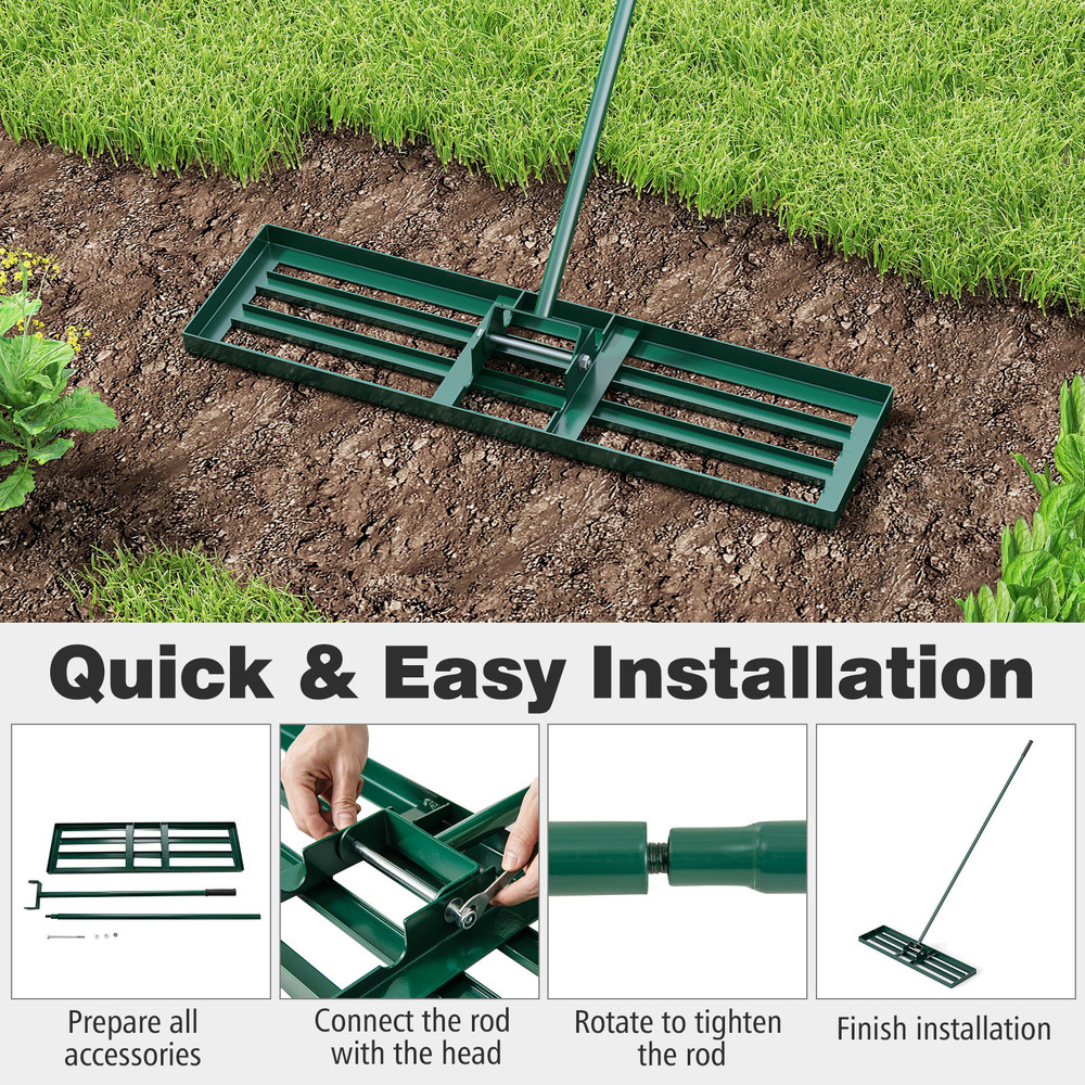 Lawn Leveling Rake with Ergonomic Handle, Heavy Duty Soil Spreader for Topdressing, Sand, Dirt & Lawn Care