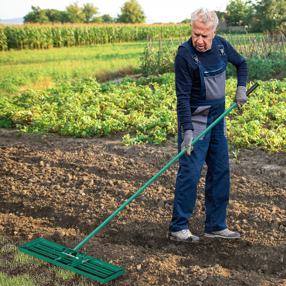 Lawn Leveling Rake with Ergonomic Handle, Heavy Duty Soil Spreader for Topdressing, Sand, Dirt & Lawn Care