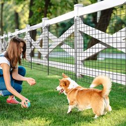 decorative garden fence with panels and stakes, outdoor metal landscape edging fencing for flower beds, pets, and yard