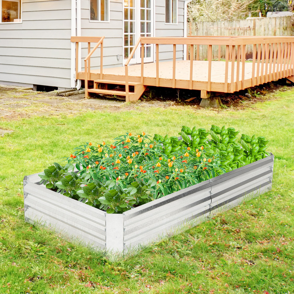 Metal Galvanized Raised Garden Bed with Open-Ended Base, Heavy-Duty Outdoor Planter Box for Vegetables, Flowers, Herbs