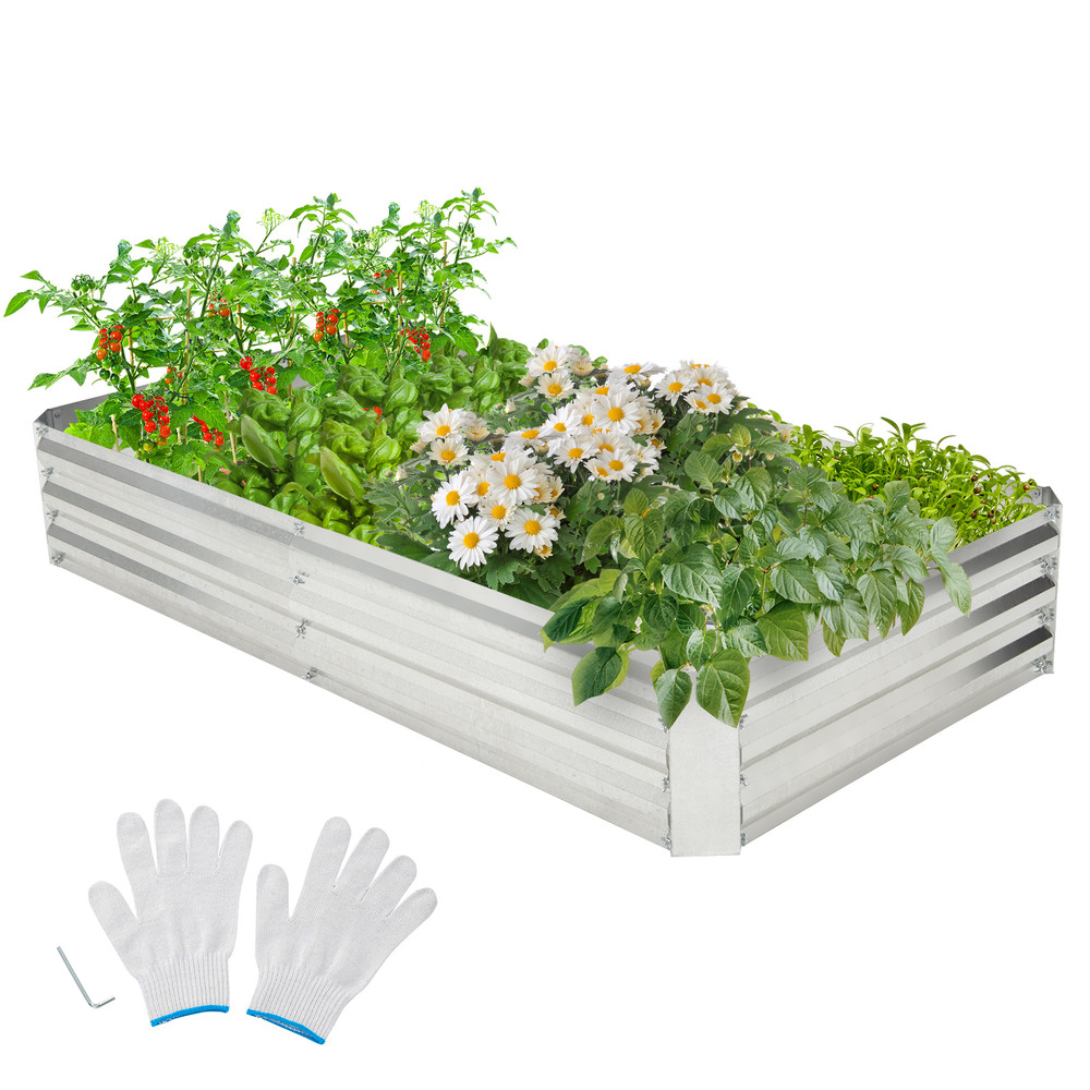 Metal Galvanized Raised Garden Bed with Open-Ended Base, Heavy-Duty Outdoor Planter Box for Vegetables, Flowers, Herbs