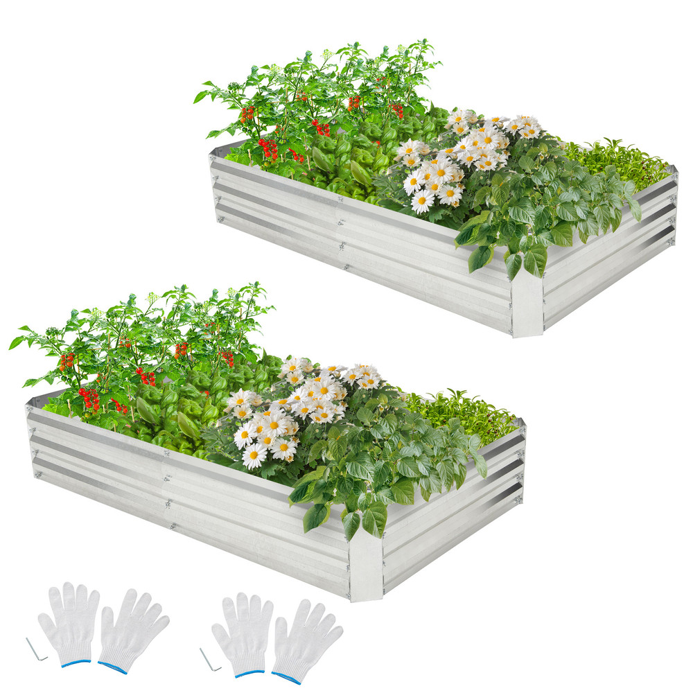 Metal Galvanized Raised Garden Bed with Open-Ended Base, Heavy-Duty Outdoor Planter Box for Vegetables, Flowers, Herbs