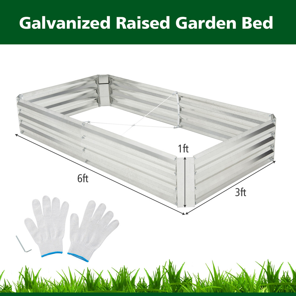 Metal Galvanized Raised Garden Bed with Open-Ended Base, Heavy-Duty Outdoor Planter Box for Vegetables, Flowers, Herbs