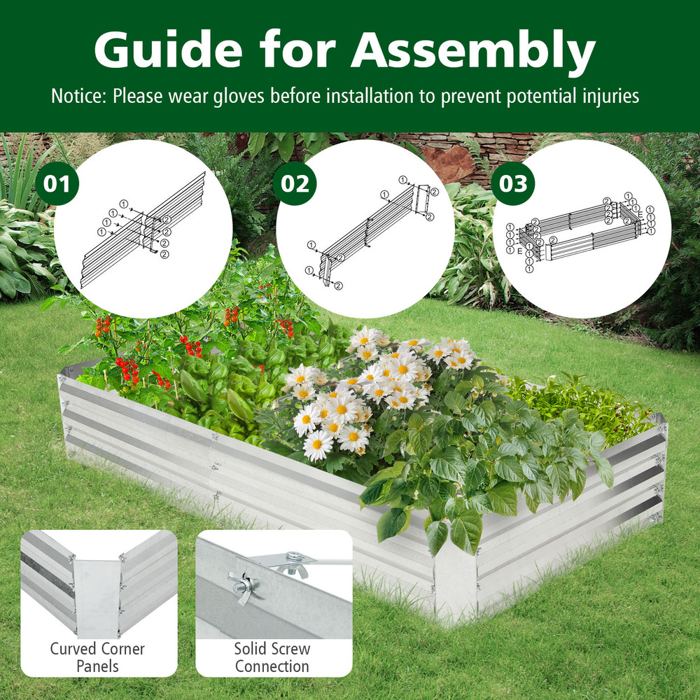 Metal Galvanized Raised Garden Bed with Open-Ended Base, Heavy-Duty Outdoor Planter Box for Vegetables, Flowers, Herbs