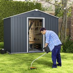 outside storage shed with lock air window, 6x7 ft metal tool organizer for garden, lawn equipment, garbage bins, bikes