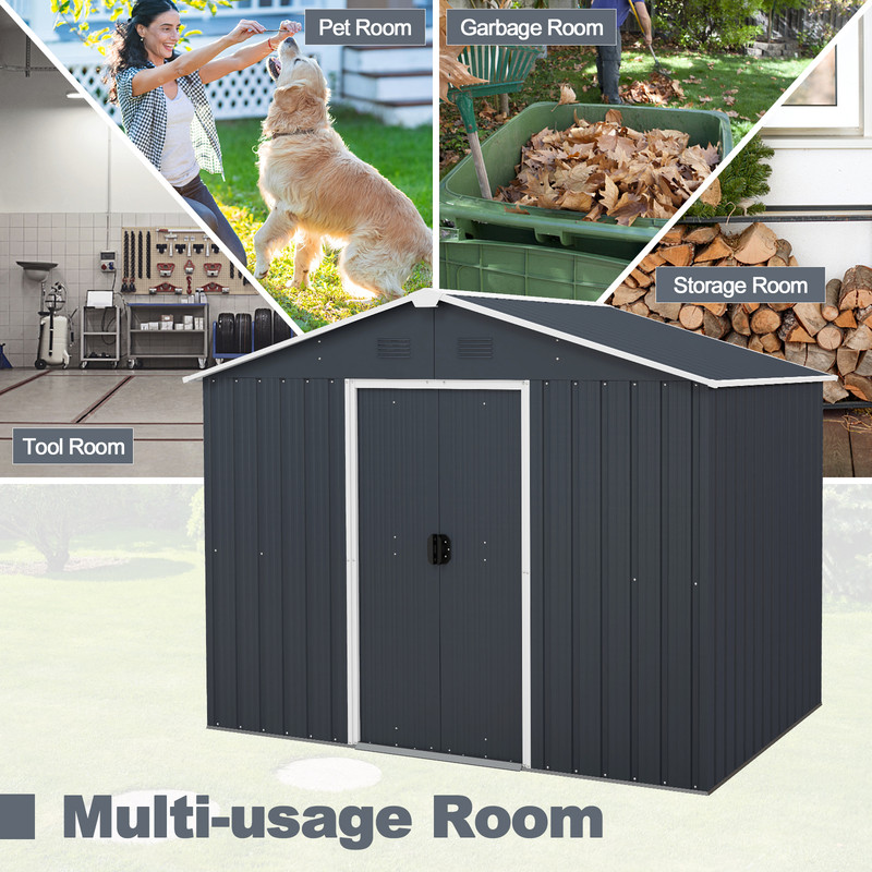 Outside Storage Shed with Lock Air Window, 6x7 FT Metal Tool Organizer for Garden, Lawn Equipment, Garbage Bins, Bikes