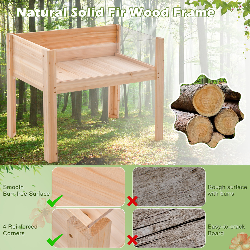 30/47 Inch Wooden Raised Garden Bed Elevated Planter Box with Legs & Acrylic Panels for Outdoor Vegetables Flowers Herbs
