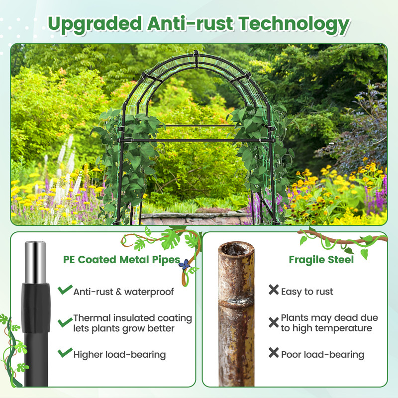 7.5 Feet Garden Arch Trellis with PE Coated Metal Structure for Climbing Plants, Weddings, Outdoor Garden Arbor Support