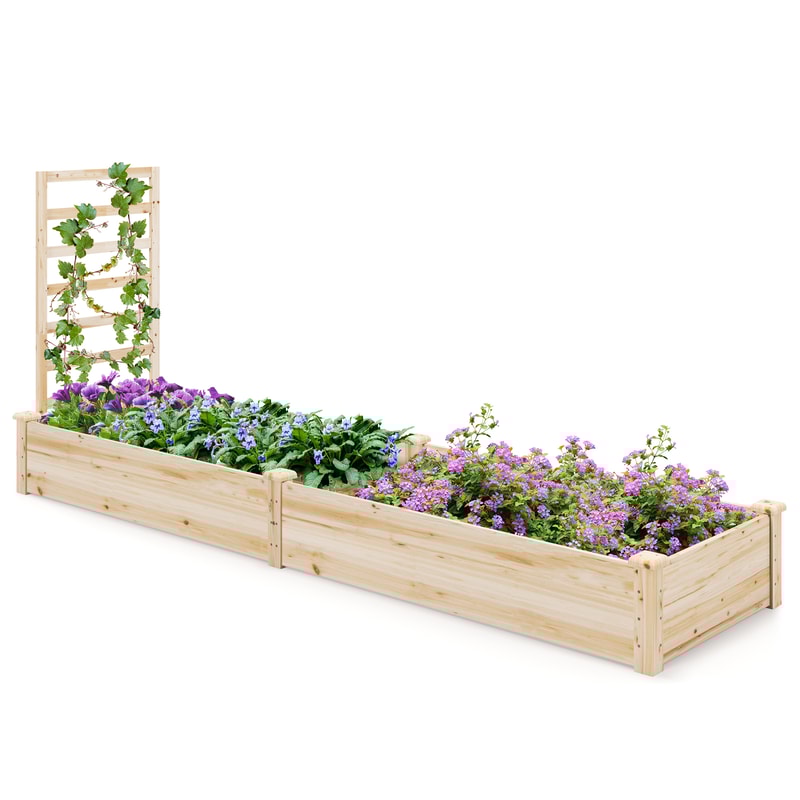 Raised Garden Bed with Planter Box and Trellis, Wooden Outdoor Elevated Planter for Vegetables Flowers Herbs