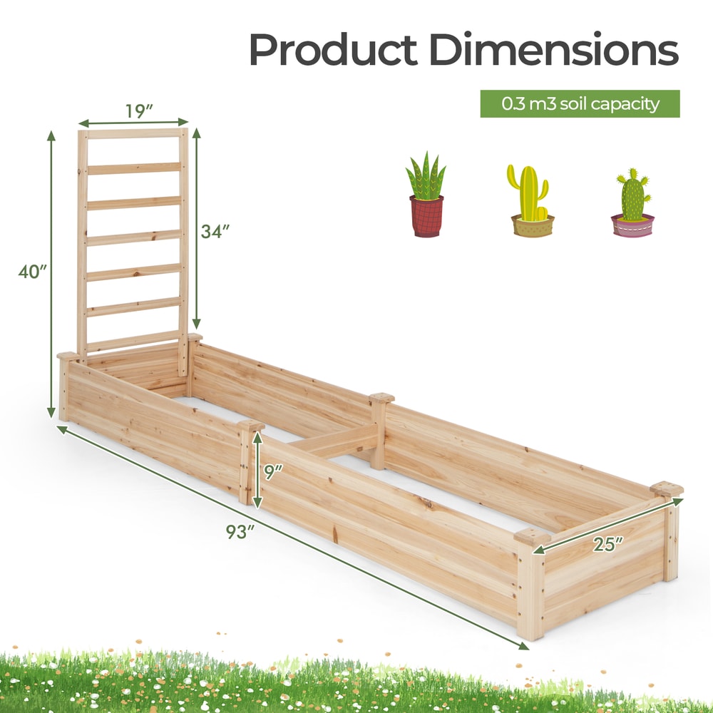 Raised Garden Bed with Planter Box and Trellis, Wooden Outdoor Elevated Planter for Vegetables Flowers Herbs