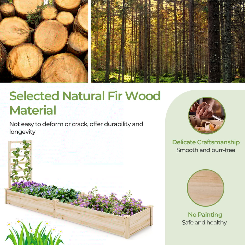 Raised Garden Bed with Planter Box and Trellis, Wooden Outdoor Elevated Planter for Vegetables Flowers Herbs