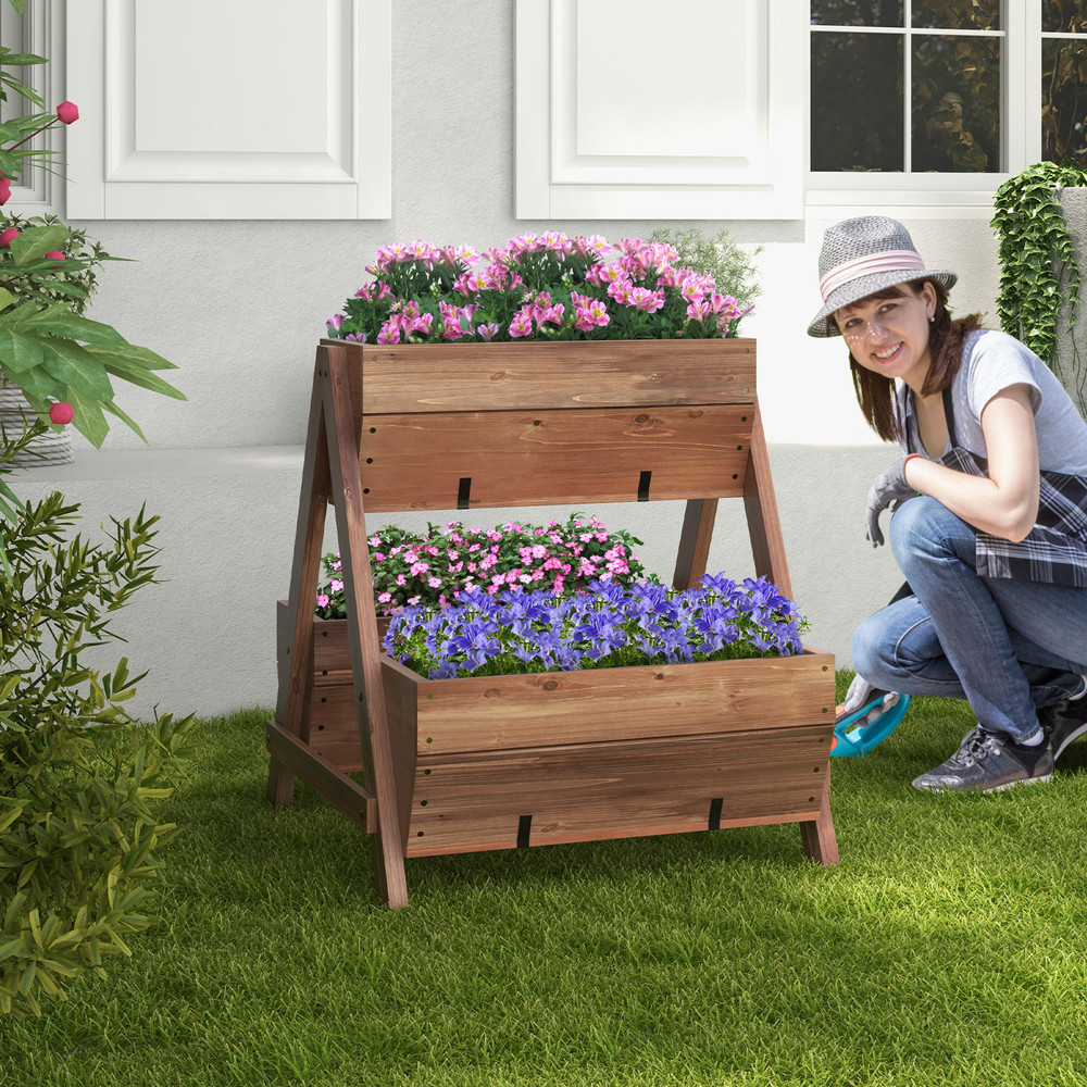 Freestanding Vertical Raised Garden Bed with 3 Wooden Planter Boxes, Outdoor Tiered Planter for Vegetables, Herbs, Flow