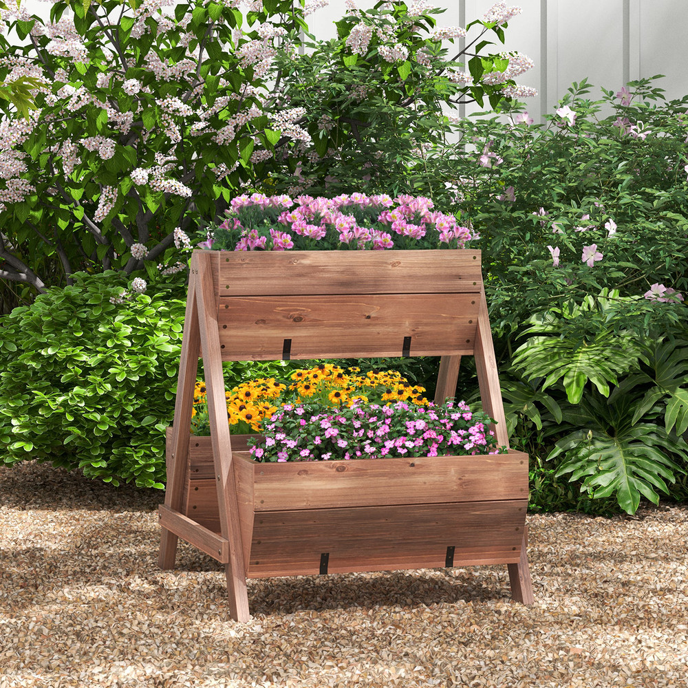 Freestanding Vertical Raised Garden Bed with 3 Wooden Planter Boxes, Outdoor Tiered Planter for Vegetables, Herbs, Flow