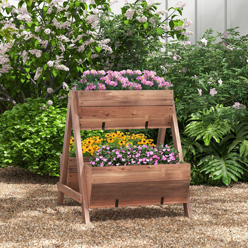 Freestanding Vertical Raised Garden Bed with 3 Wooden Planter Boxes, Outdoor Tiered Planter for Vegetables, Herbs, Flow