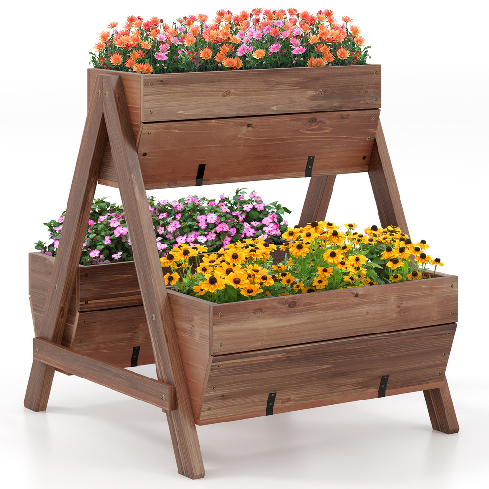 Freestanding Vertical Raised Garden Bed with 3 Wooden Planter Boxes, Outdoor Tiered Planter for Vegetables, Herbs, Flow