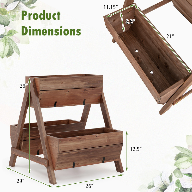 Freestanding Vertical Raised Garden Bed with 3 Wooden Planter Boxes, Outdoor Tiered Planter for Vegetables, Herbs, Flow