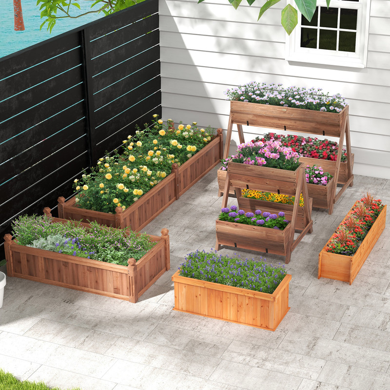 Freestanding Vertical Raised Garden Bed with 3 Wooden Planter Boxes, Outdoor Tiered Planter for Vegetables, Herbs, Flow