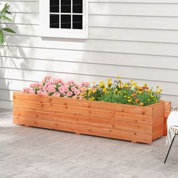 fir wood planter box with 2 drainage holes & bottom crossbars, outdoor raised garden bed for flowers, herbs & vegetable