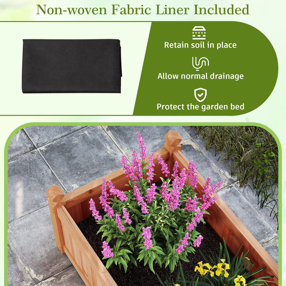 Divisible Planter Box with Corner Drainage, Removable Liner & Fir Wood for Outdoor Garden Vegetables, Herbs, and Flowers