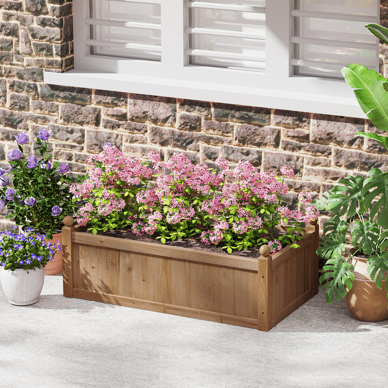 Rectangular Planter Box with Drainage Holes – Outdoor Wooden Garden Bed for Backyard, Lawn, Patio, Herbs & Vegetables