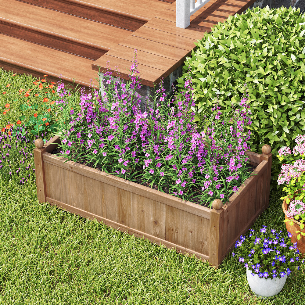 Rectangular Planter Box with Drainage Holes – Outdoor Wooden Garden Bed for Backyard, Lawn, Patio, Herbs & Vegetables