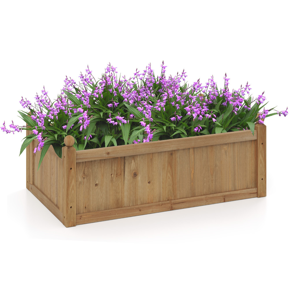 Rectangular Planter Box with Drainage Holes – Outdoor Wooden Garden Bed for Backyard, Lawn, Patio, Herbs & Vegetables