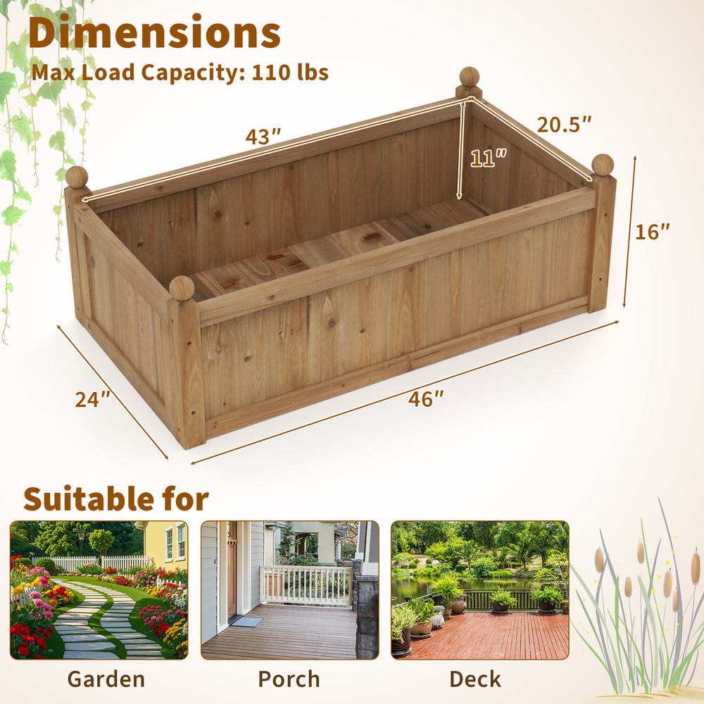 Rectangular Planter Box with Drainage Holes – Outdoor Wooden Garden Bed for Backyard, Lawn, Patio, Herbs & Vegetables