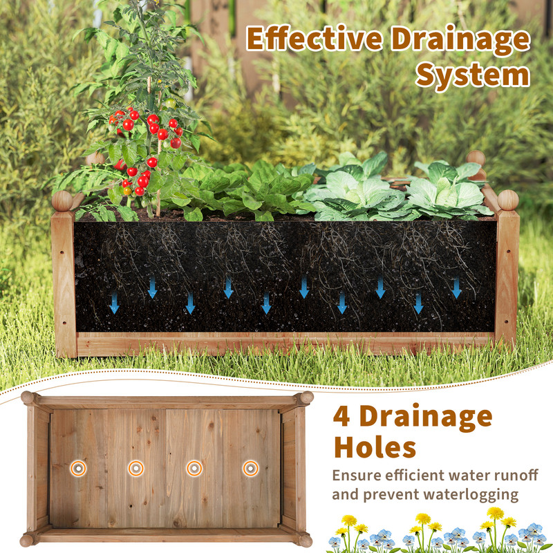 Rectangular Planter Box with Drainage Holes – Outdoor Wooden Garden Bed for Backyard, Lawn, Patio, Herbs & Vegetables