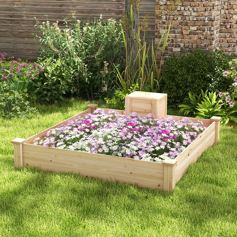 Raised Garden Bed with Compost Bin, Open-Bottom Wood Planter Box for Vegetables, Herbs, and Flowers, Natural Fir Outdoor