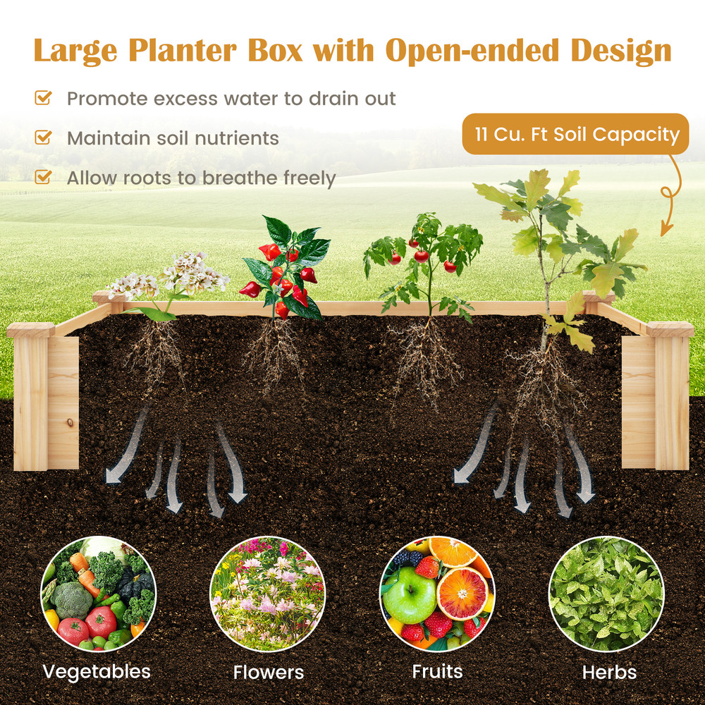 Raised Garden Bed with Compost Bin, Open-Bottom Wood Planter Box for Vegetables, Herbs, and Flowers, Natural Fir Outdoor