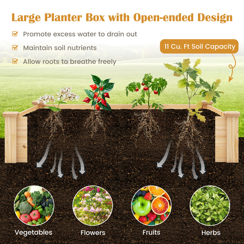 Raised Garden Bed with Compost Bin, Open-Bottom Wood Planter Box for Vegetables, Herbs, and Flowers, Natural Fir Outdoor
