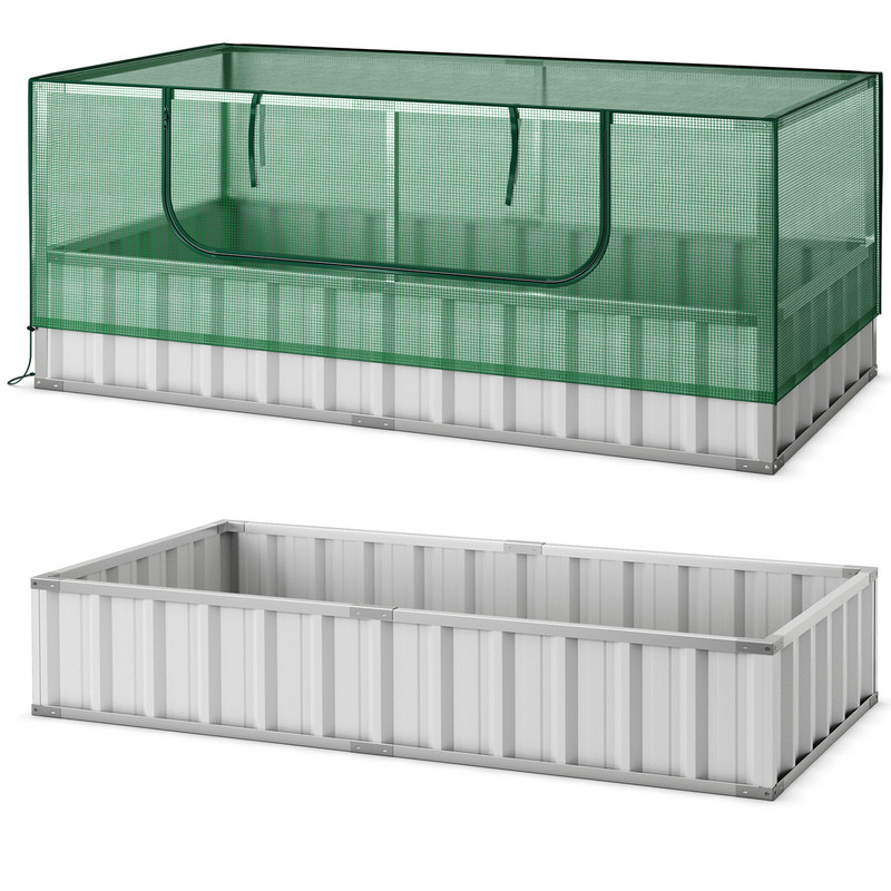 Galvanized Raised Garden Bed with Greenhouse Cover, Outdoor Metal Planter Box with PE Cover, Vegetable Flower Herb Grow