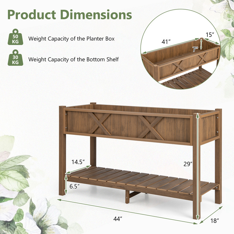 Poly Wood Elevated Planter Box with Legs, Storage Shelf & 16 Drainage Holes – Outdoor Raised Garden Bed for Vegetables