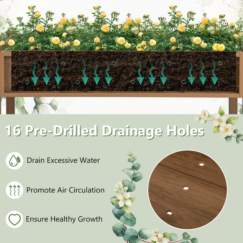 Poly Wood Elevated Planter Box with Legs, Storage Shelf & 16 Drainage Holes – Outdoor Raised Garden Bed for Vegetables