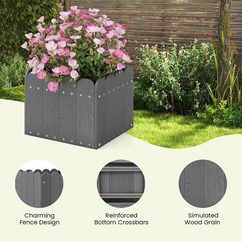 2 Pack Square Planter Box with Drainage Gaps for Front Porch, Garden, Patio, Balcony, Weather-Resistant Raised Flower