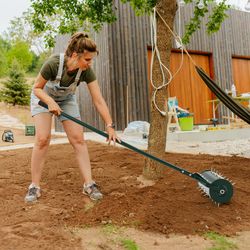 18/21 inch manual lawn aerator with detachable handle, heavy duty spike roller for garden, yard, soil aeration